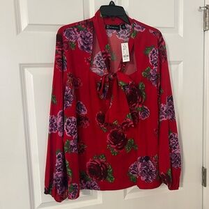 New York & Company Red and Purple Floral Blouse NWT